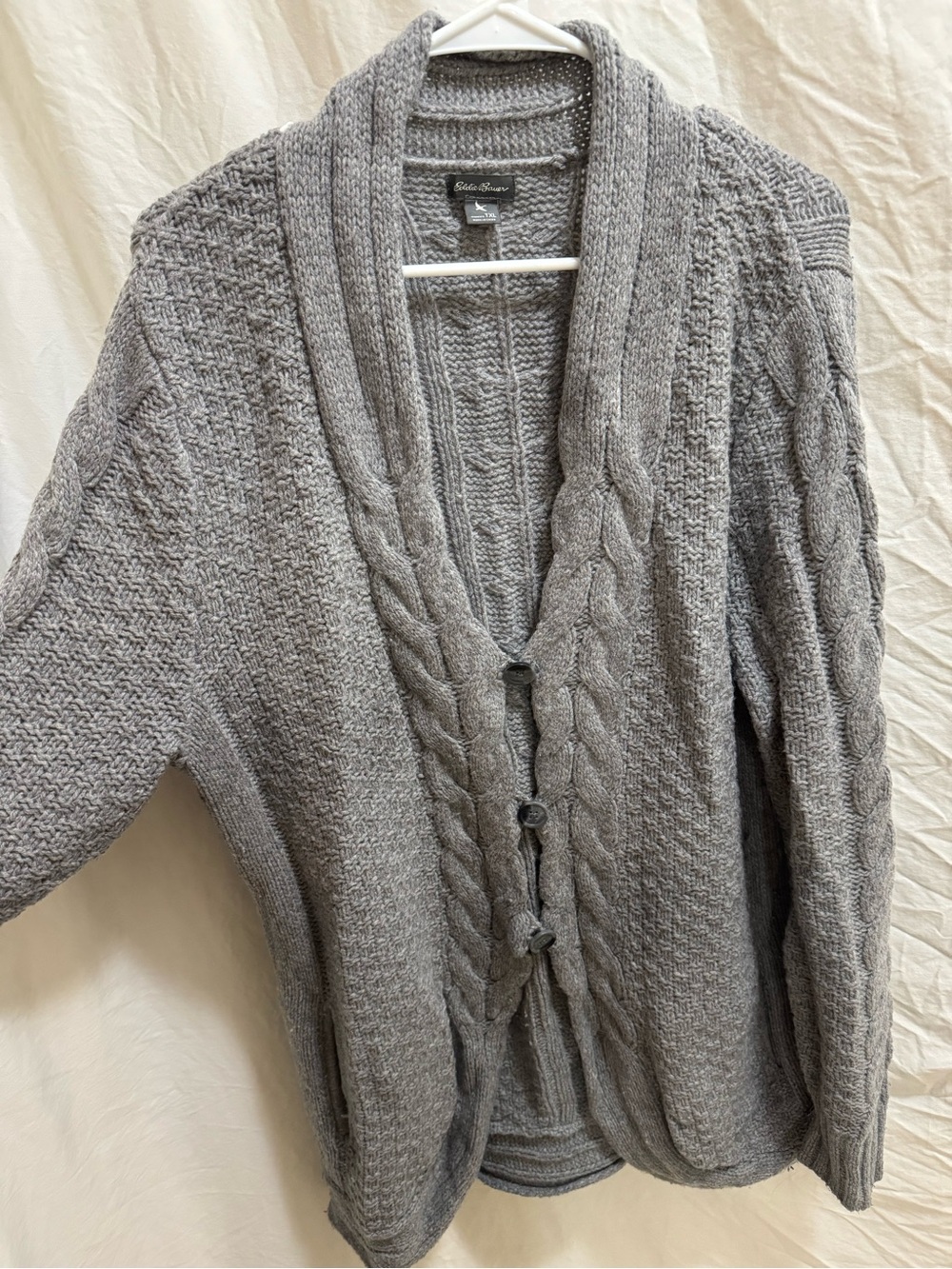 Eddie Bauer Heather Gray Cable-Knit Shawl Collar Cardigan